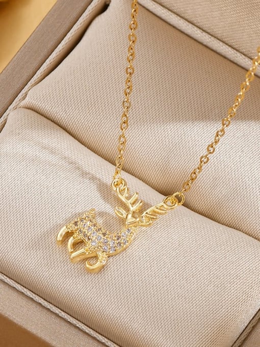 Gold XL60167 Brass Cubic Zirconia Deer Dainty Necklace