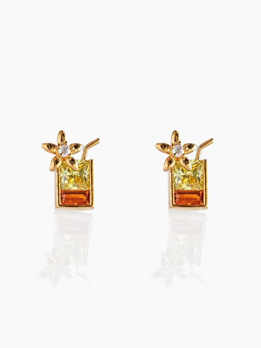 Color beverage Brass Cubic Zirconia Multi Color Irregular Cute Stud Earring