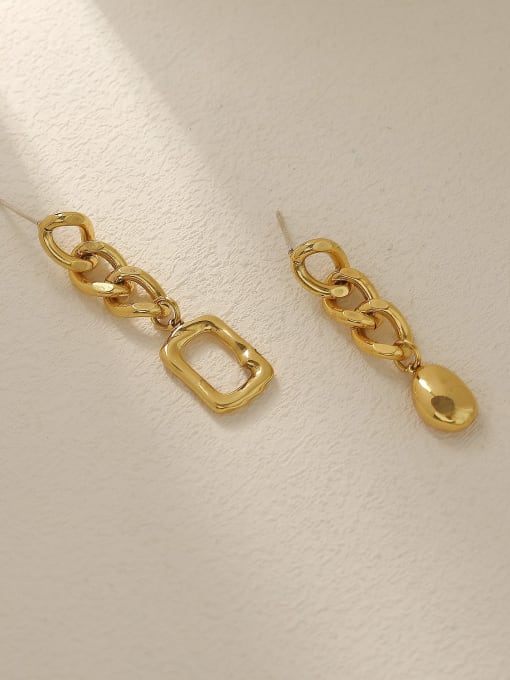 Ancient gold Brass Asymmetry Geometric Chain Vintage Drop Trend Korean Fashion Earring