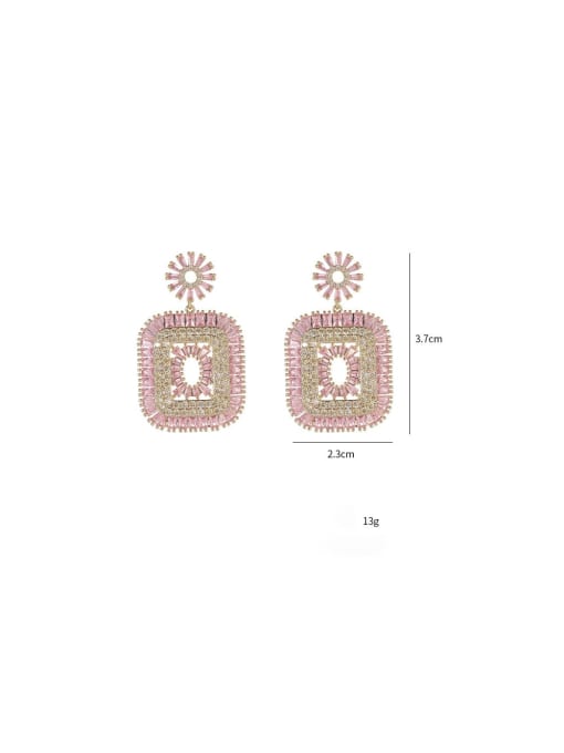 YOUH Brass Cubic Zirconia Pink Geometric Luxury Drop Earring 1
