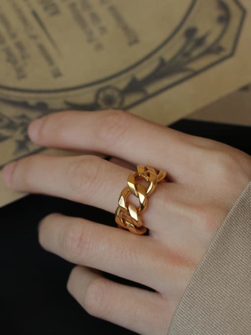 ACCA Brass Hollow Geometric Chain Vintage Band Ring 1