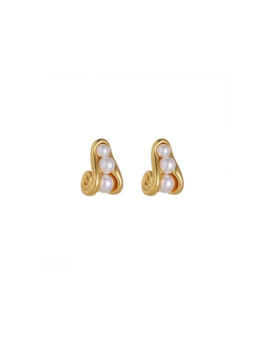 Five Color Brass Imitation Pearl Geometric Dainty Stud Earring 0