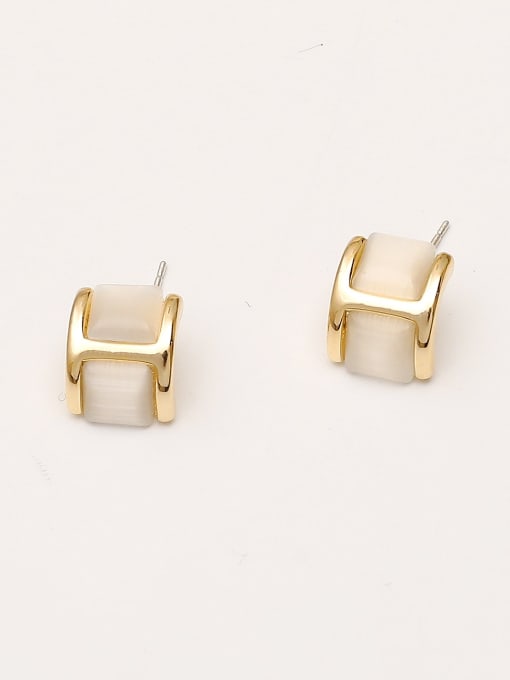 14K gold Brass Cats Eye Geometric Minimalist Stud Trend Korean Fashion Earring