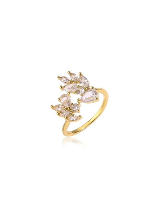 AOG Brass Cubic Zirconia Flower Dainty Band Ring 0