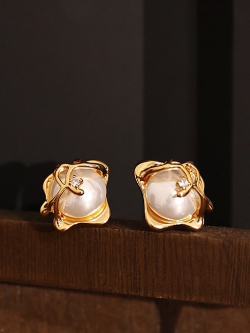 Five Color Brass Imitation Pearl Geometric Vintage Stud Earring 3