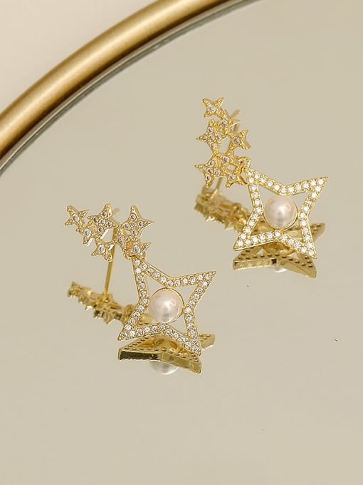 14K gold Brass Cubic Zirconia Star Vintage Drop Trend Korean Fashion Earring