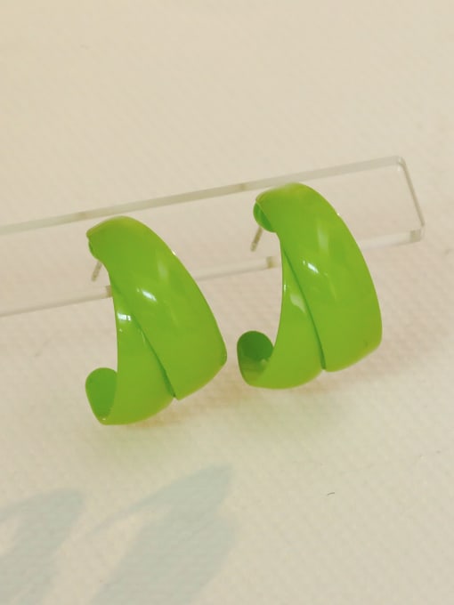 Bright green Brass Enamel Geometric Minimalist Stud Earring