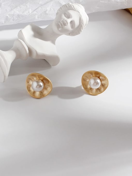 Dumb gold Copper Imitation Pearl Flower Minimalist Stud Trend Korean Fashion Earring