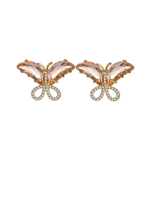 Clear pink Brass Cubic Zirconia Multi Color Butterfly Cute Stud Earring