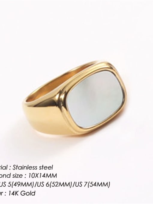 Golden White US5 49mm Stainless steel Acrylic Geometric Vintage Band Ring