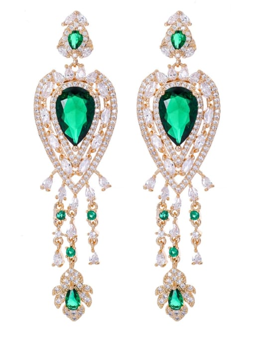 green Brass Cubic Zirconia Tassel Luxury Drop Earring