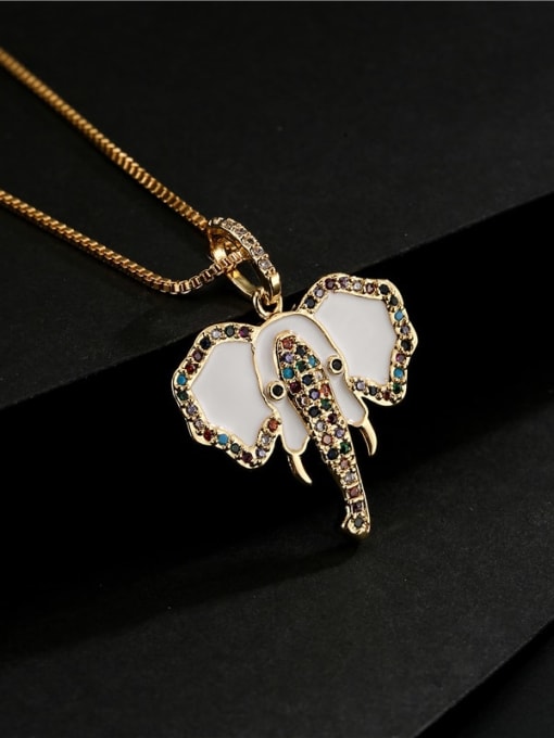 AOG Brass Rhinestone Enamel  Trend Elephant Pendant Necklace 2