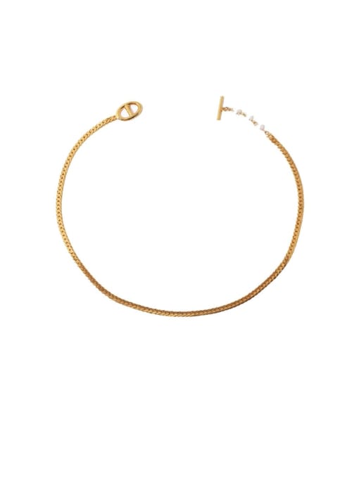 Pearl Necklace Brass  Minimalist Snake bone chain Necklace
