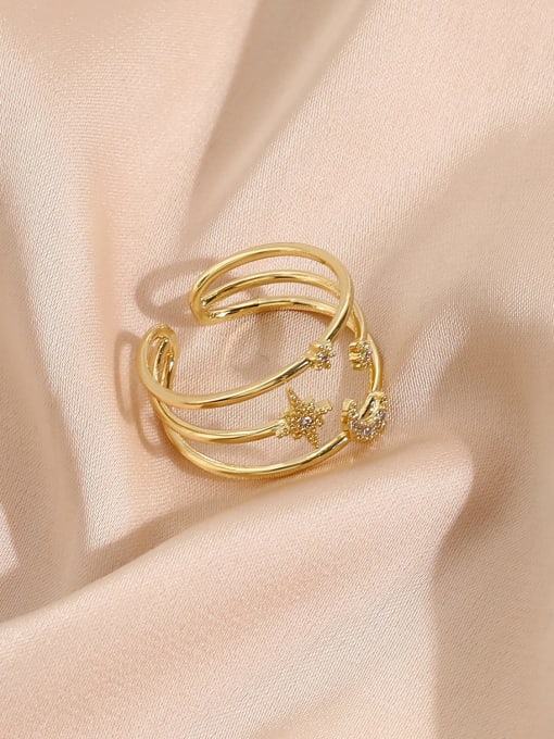 14k Gold Brass Cubic Zirconia Star Minimalist Stackable Ring