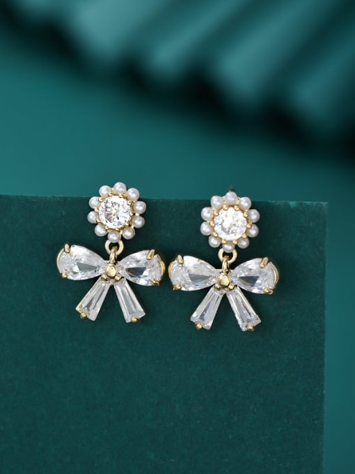 YOUH Brass Cubic Zirconia Bowknot Dainty Stud Earring 1