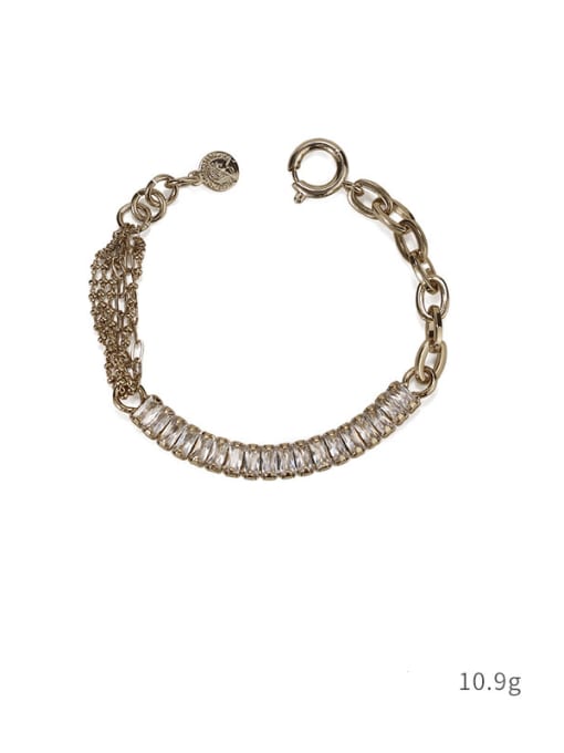 Item 8 (in order of detail pages) Brass Imitation Pearl Hollow Geometric Chain Vintage Link Bracelet