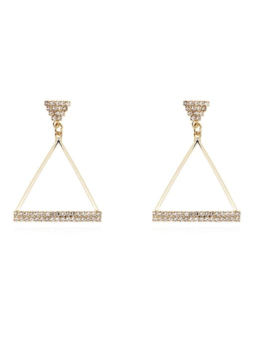 14K gold Copper Rhinestone Triangle Minimalist Drop Trend Korean Fashion Earring