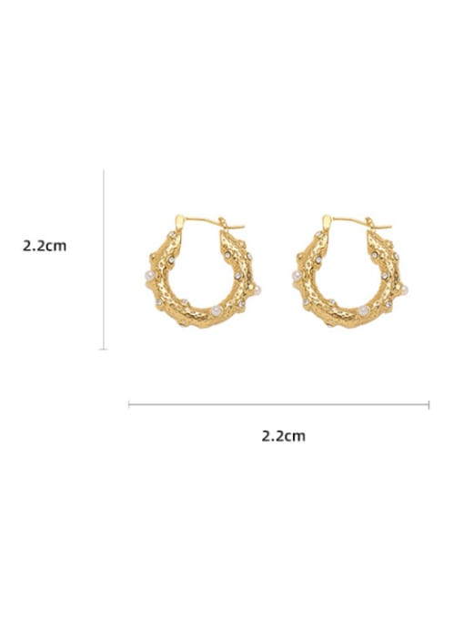 Five Color Brass Imitation Pearl Geometric Hip Hop Huggie Earring 2