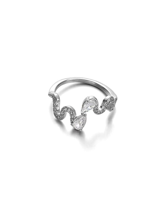 Curved Line Ring Brass Cubic Zirconia Heart Vintage Band Ring