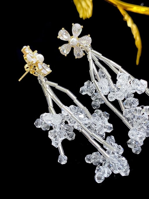 SUUTO Brass Cubic Zirconia Flower Dainty Drop Earring 2