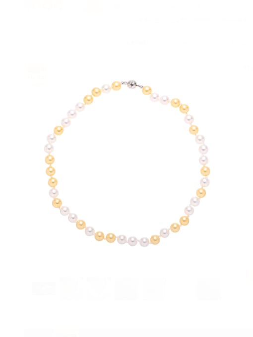 Imitation Pearl Necklace (8mm) Brass Imitation Pearl Geometric Hip Hop Beaded Necklace