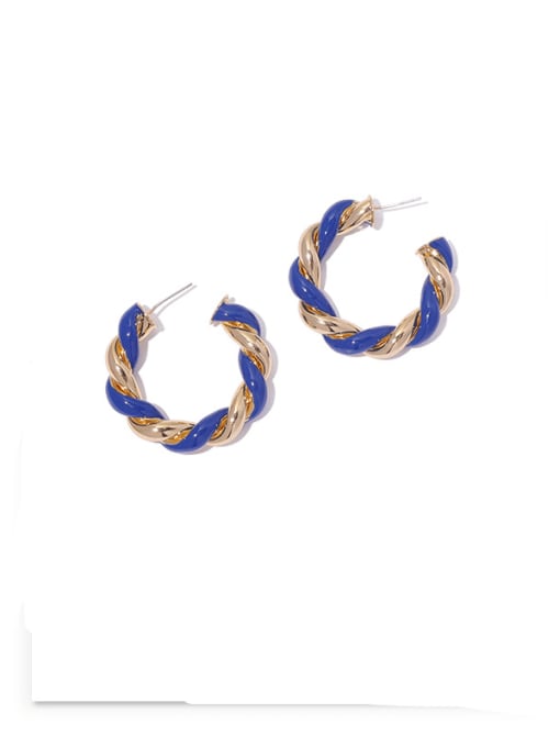 Blue oil dripping Earrings Brass Enamel Irregular Minimalist Hoop Earring