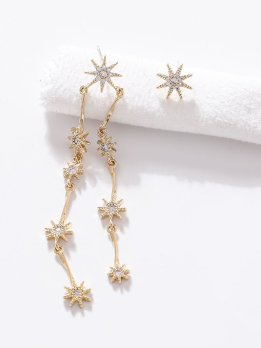 14K  gold Brass Cubic Zirconia Asymmetrical  Star Minimalist Drop Earring