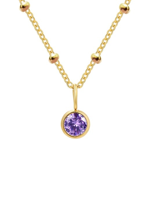 February Violet Gold Stainless steel Birthstone Geometric Minimalist Necklace