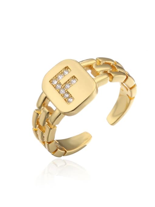 F Brass Cubic Zirconia Letter Vintage Band Ring