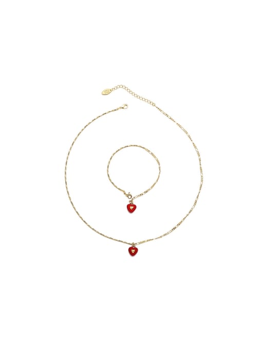 ACCA Dainty Heart Brass Cubic Zirconia Enamel Bracelet and Necklace Set 0