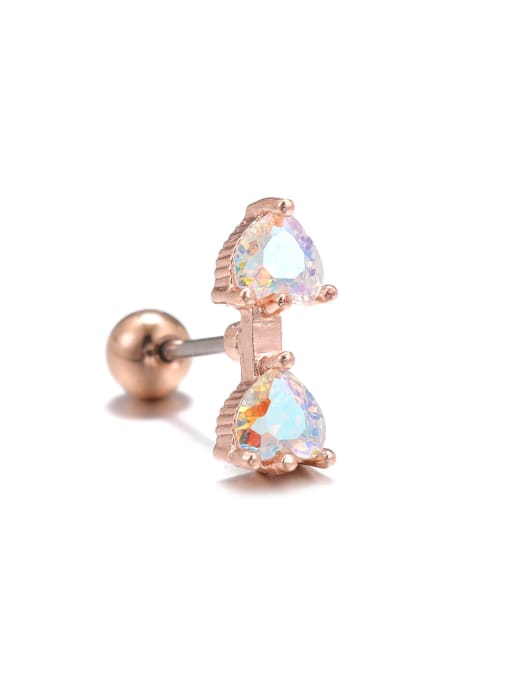 EGD1077 Rose Gold ( Single-only one) Colored AB Zircon Earrings Geometric Stainless Steel Thin Stem Pierced Ear Bone Nails ( Single-only one)