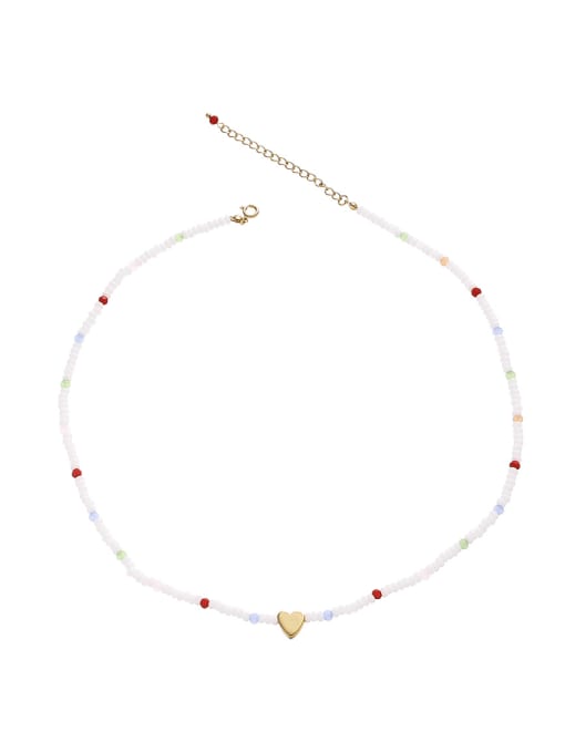 TINGS Titanium Steel Imitation Pearl Heart Minimalist Necklace 0