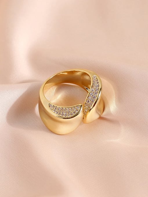 16K gold Brass Cubic Zirconia Geometric Minimalist Band Ring
