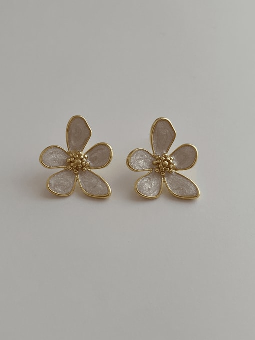 Dripping Camellia Flower Earrings Brass Enamel Flower Minimalist Stud Earring