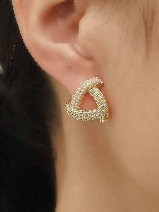 HYACINTH Brass Cubic Zirconia Triangle Minimalist Stud Trend Korean Fashion Earring 1