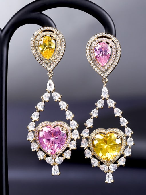 OUOU Brass Cubic Zirconia Heart Luxury Drop Earring 2