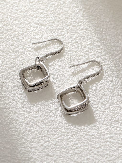 White K Brass Cubic Zirconia Geometric Minimalist Hook Earring