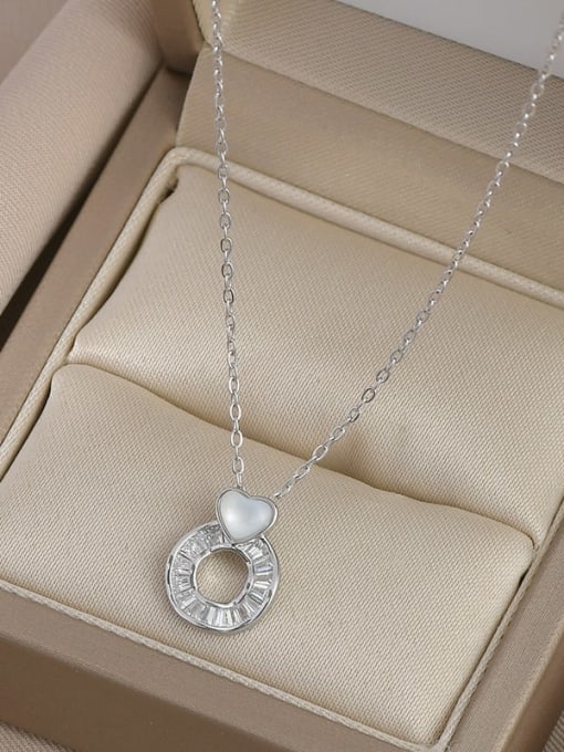Steel color XL62936 Brass Cubic Zirconia Round Dainty Necklace