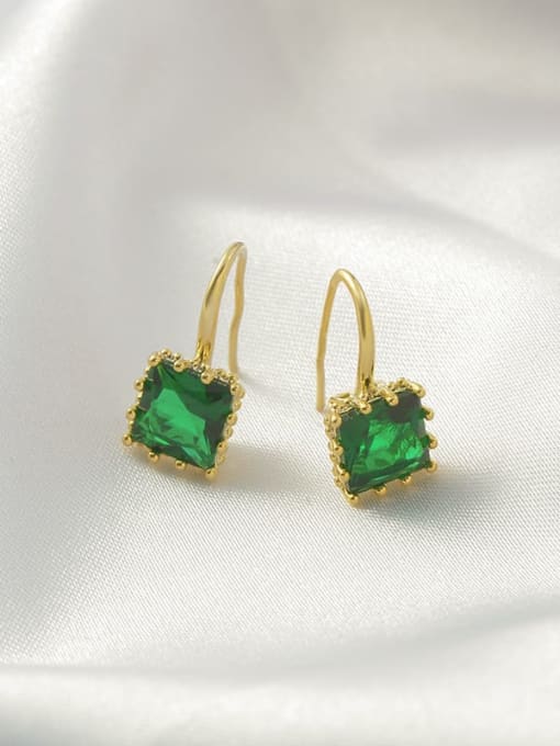Gold E435 Brass Cubic Zirconia Green Geometric Dainty Stud Earring