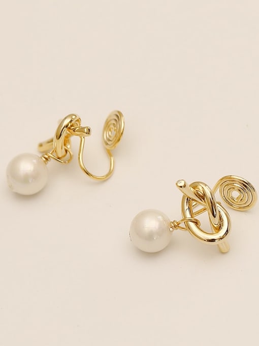 14k gold Brass Imitation Pearl Bowknot Ethnic Clip Trend Korean Fashion Earring