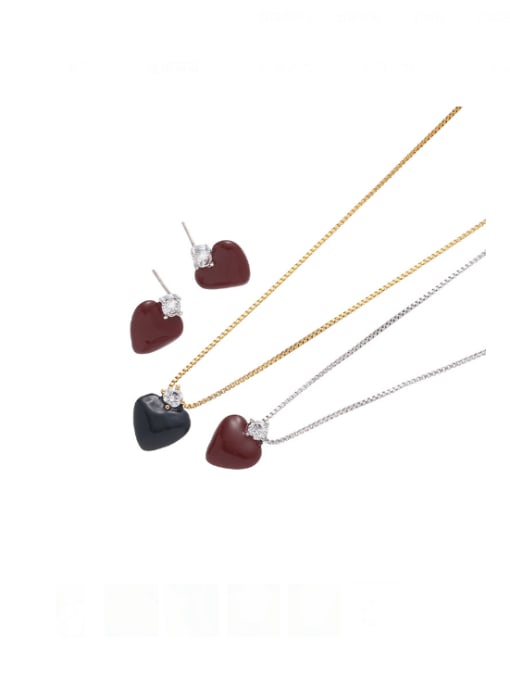 Five Color Brass Enamel Minimalist Heart Earring and Necklace Set 0
