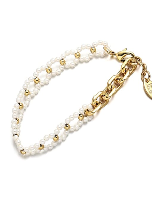 ACCA Brass Imitation Pearl Geometric Hip Hop Handmade Beaded Bracelet 0