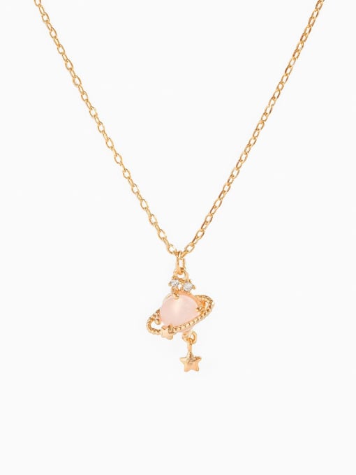 Pink rose gold Brass Cubic Zirconia  Cute Planet Pendant Necklace