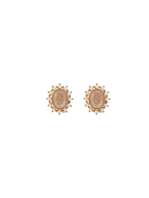 HYACINTH Brass Imitation Pearl Geometric Dainty Stud Earring 0