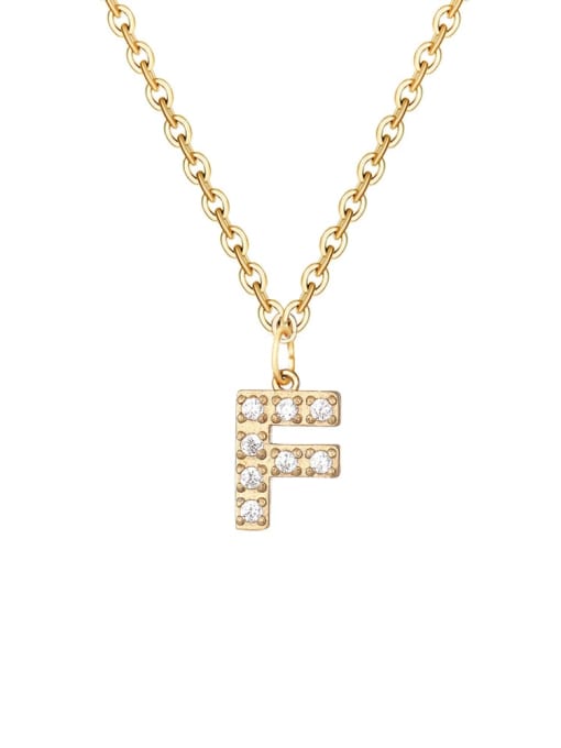 F 14 K gold Stainless steel Cubic Zirconia Letter Minimalist Necklace