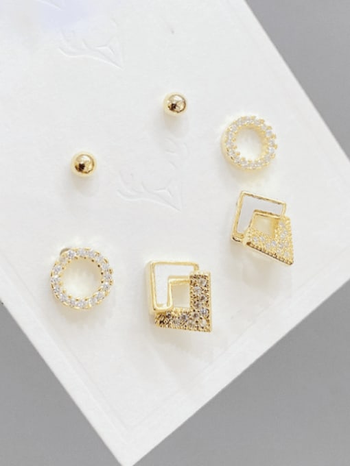 Gold White E473 Brass Cubic Zirconia Geometric Minimalist Stud Earring Set