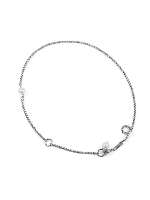 Titanium steel necklace Titanium Steel Imitation Pearl Geometric Minimalist Necklace