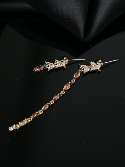 OUOU Brass Cubic Zirconia Asymmetrical  Leaf Luxury Cluster Earring 2