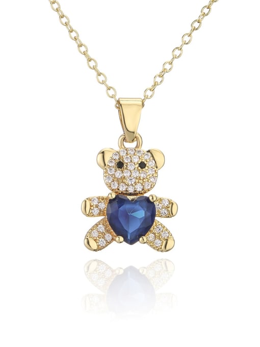 21659 Brass Cubic Zirconia Heart  Trend Bear Pendant Necklace