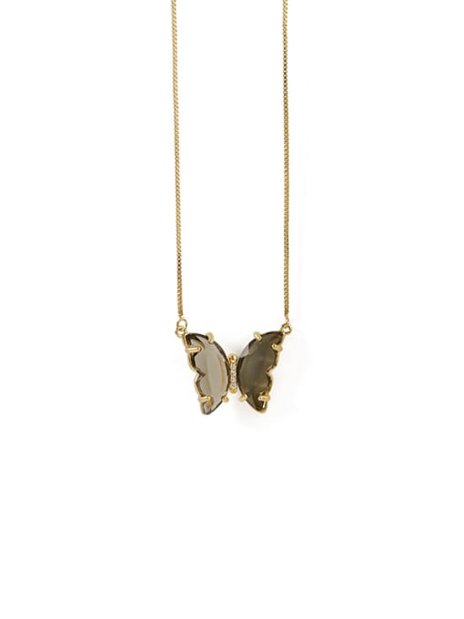 Black necklace Brass Glass Stone Butterfly Minimalist Pendant Necklace